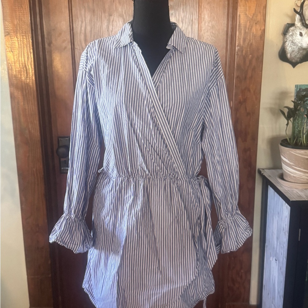Striped Blue Wrap Dress